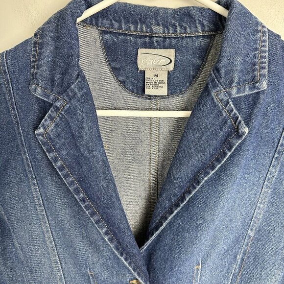 VTG Rave Denim Jacket Junior Sz Med Blue Long-Sleeve Embroidery Pocket Crop 90s - Picture 4 of 10